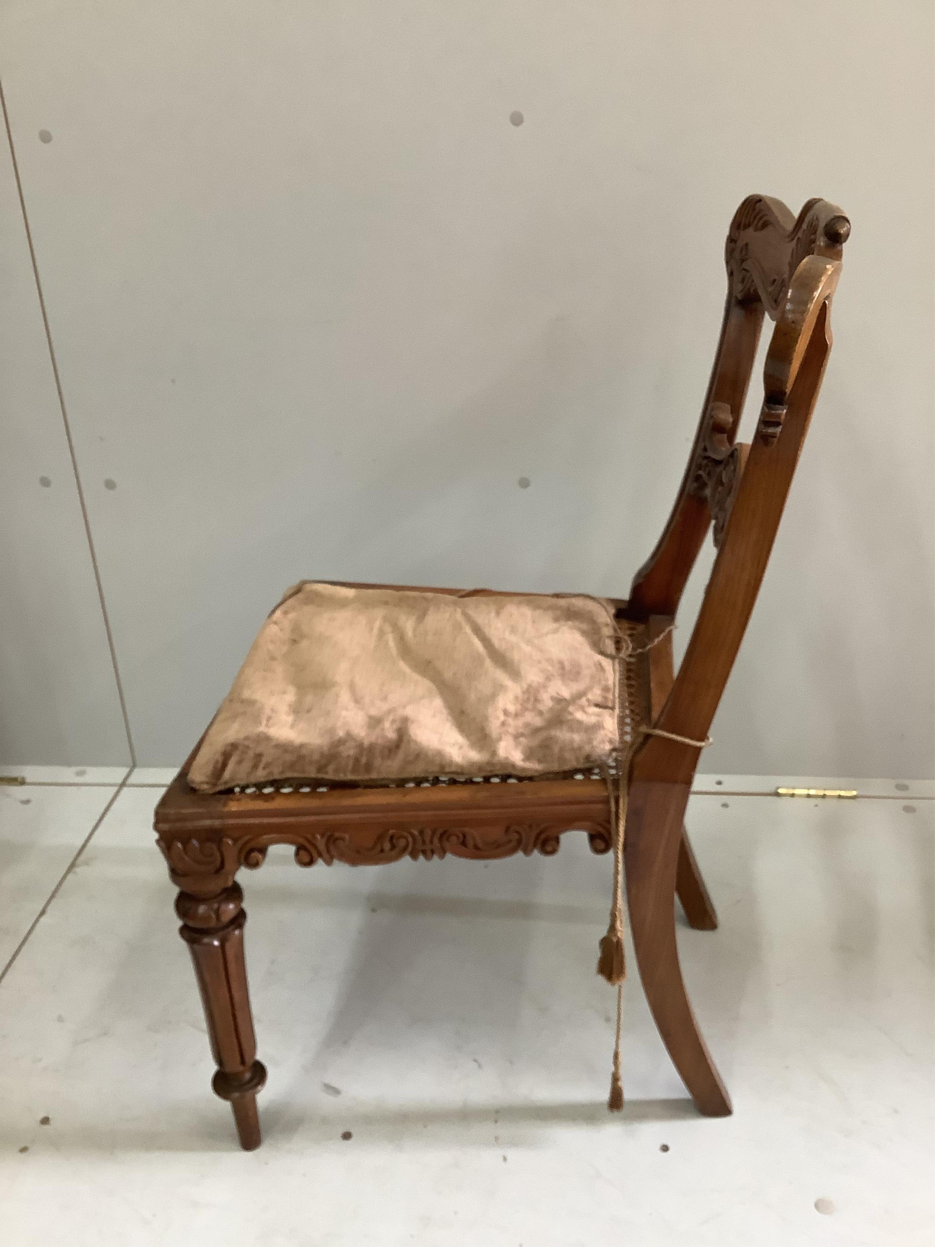 A set of six 19th century Gillows style dining chairs. Condition - fair, one cane seat in need of repair